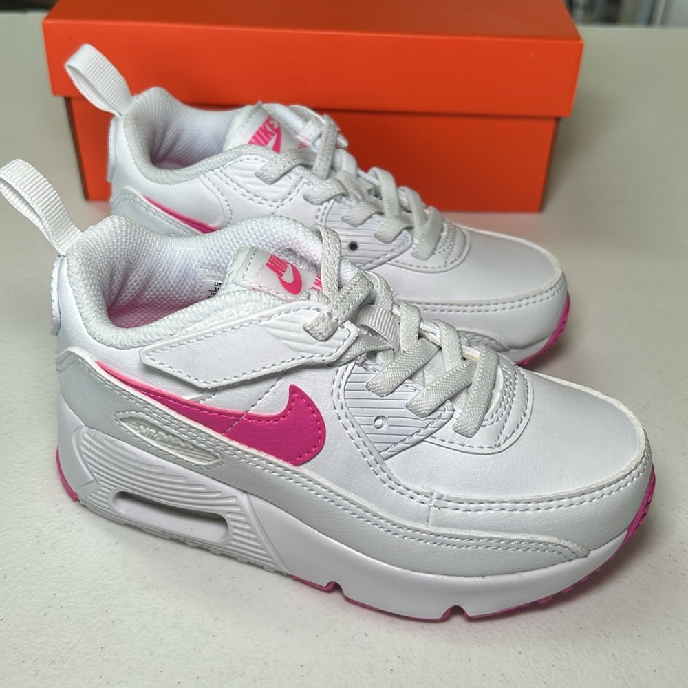 Nike Air Max 90 EasyOn White Laser/Fuchsia Sz 10C Toddler Sneakers
